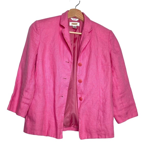 Talbots Womens Pink 100% Irish Linen Buttons Cardigan Jacket Blazer 3/4 Sleeve 2 - Picture 1 of 12